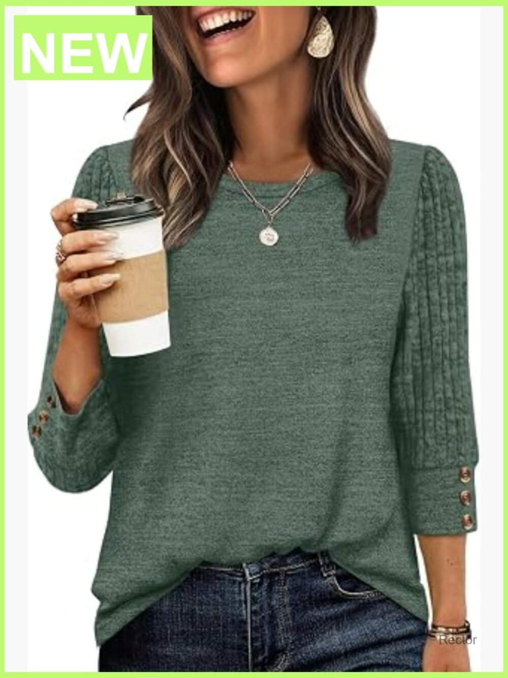 Womens 3/4 Sleeve Tunic Blouse Lightweight Knit Top Loose Fit